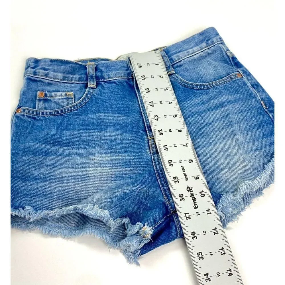 Zara Premium Wash Trafaluc Frayed Jean Shorts Womens Size 2 Blue Casual Summer